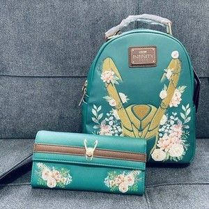 Loungefly Marvel Loki Floral Mini Backpack & Wallet Set New